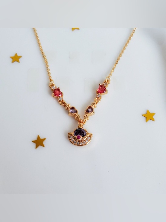 Moon Goddess Emporium Jewelry - 14K Gold Cheshire Cat Gemstone Necklace Disney Alice In Wonderland Character